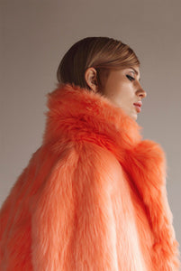 Neon Orange Winter Faux Fur Coat
