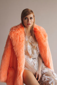 Neon Orange Winter Faux Fur Coat